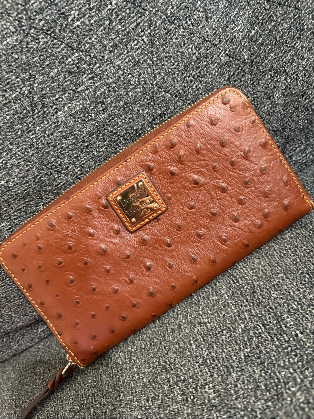Dooney & Bourke Chestnut Ostrich-Embossed Zip Around Wallet